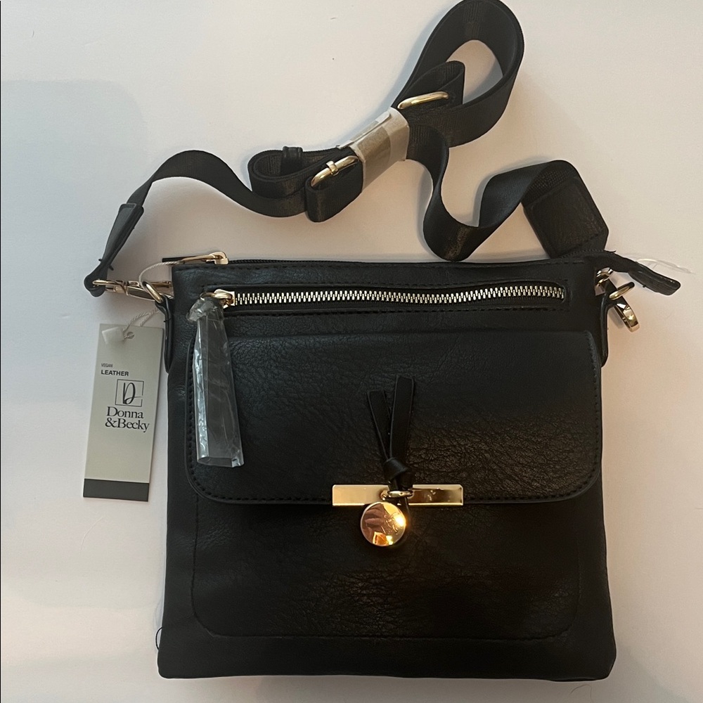 Donna & Becky Black Vegan Leather Esther Crossbody Purse NWT Adjustable Strap - Picture 5 of 12